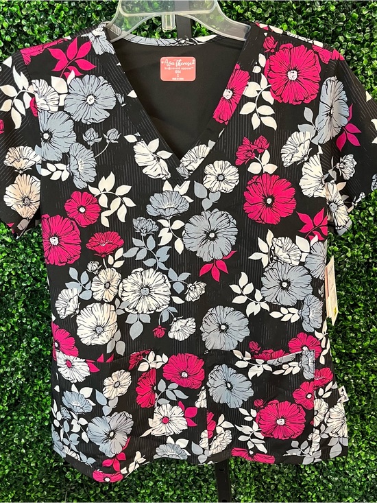 zavate Tops - NWT Zavate Black Floral Print Women’s Scrub Top Size Small